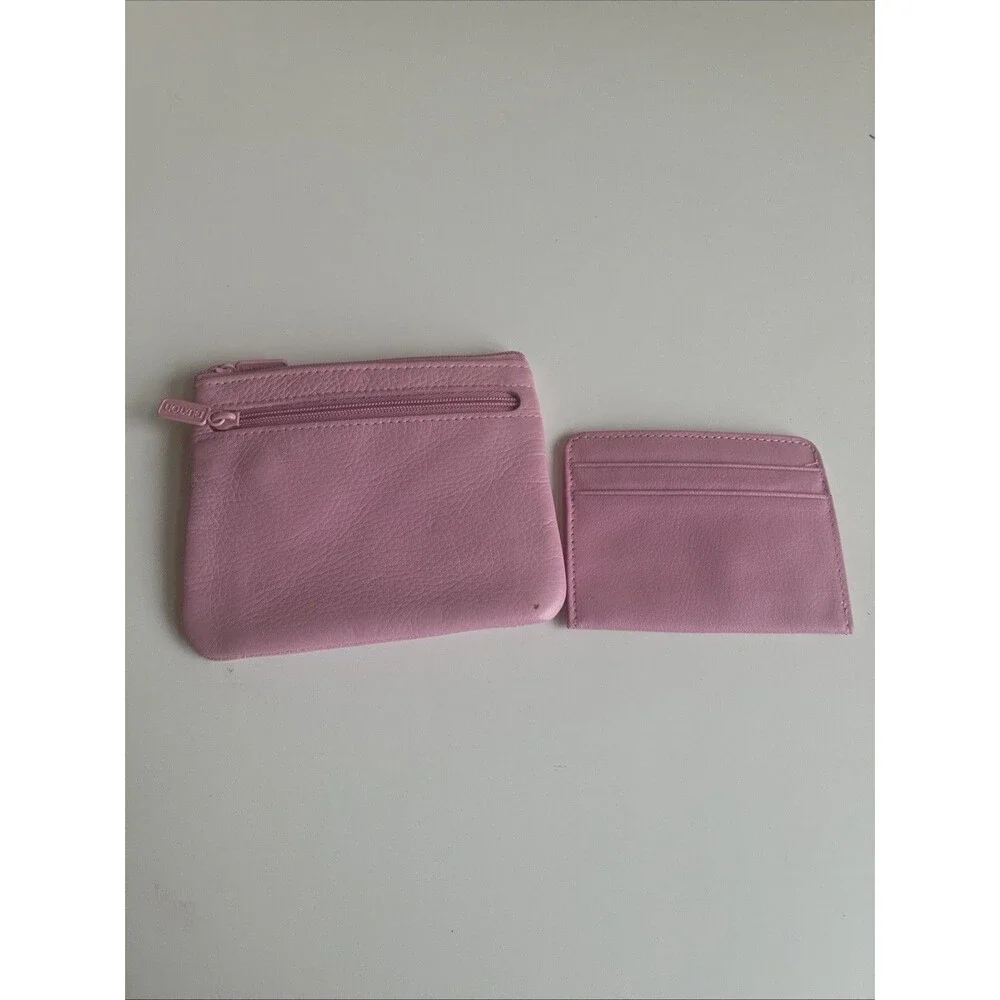 Buxton Pink Leather ID Coin Purse Card Holder Wallet Mini Key Holder
